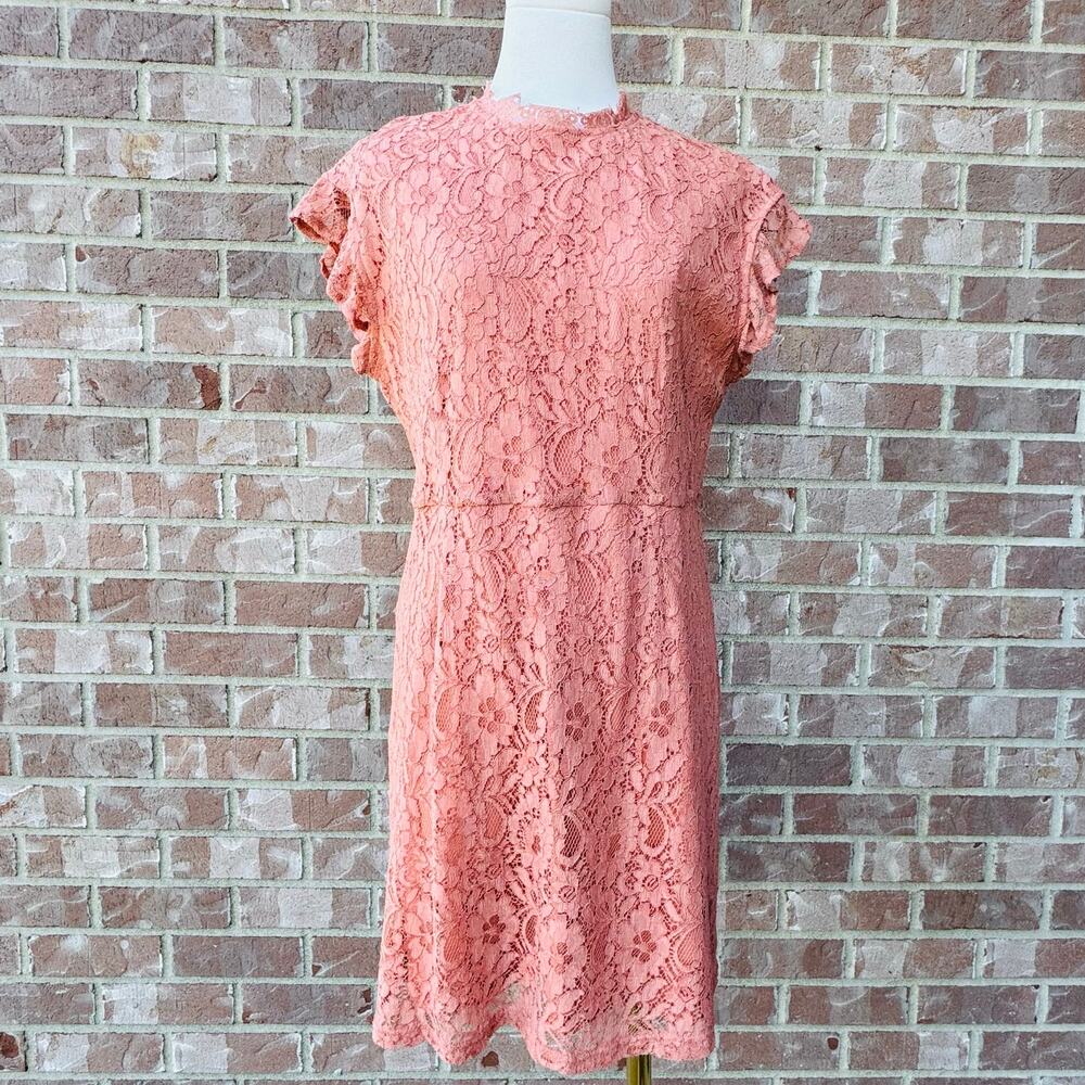Who What Wear Salmon Color Floral Lace Flutter Sleeve Dress Women's Medium